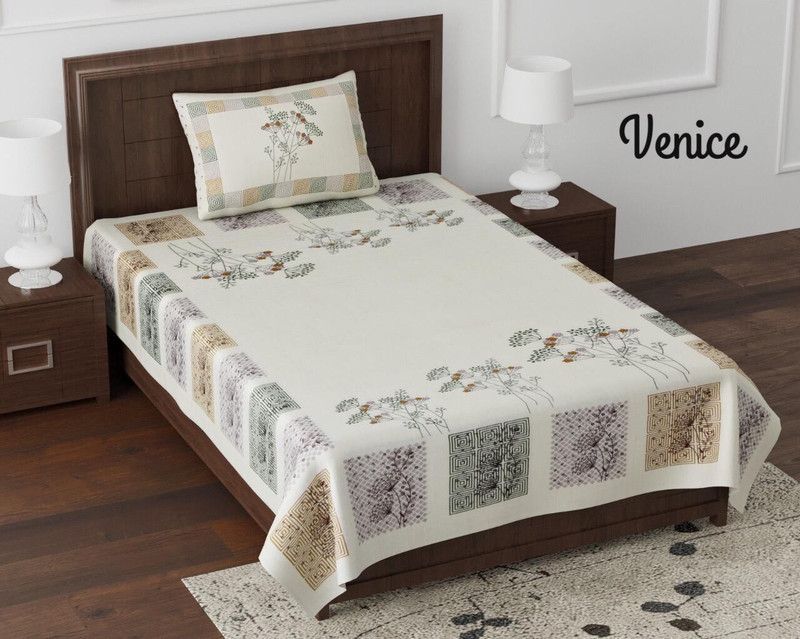 NUTAN UDYOG 150 TC Cotton Single Printed Flat Bedsheet  (Pack of 1, Multicolor)