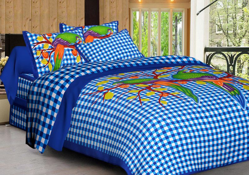 DreamKraft 200 TC Cotton King Printed Flat Bedsheet  (Pack of 1, Blue)