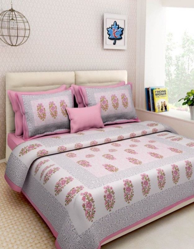 NAIWAL FASHION 200 TC Cotton Double Printed Flat Bedsheet  (Pack of 1, Pink)