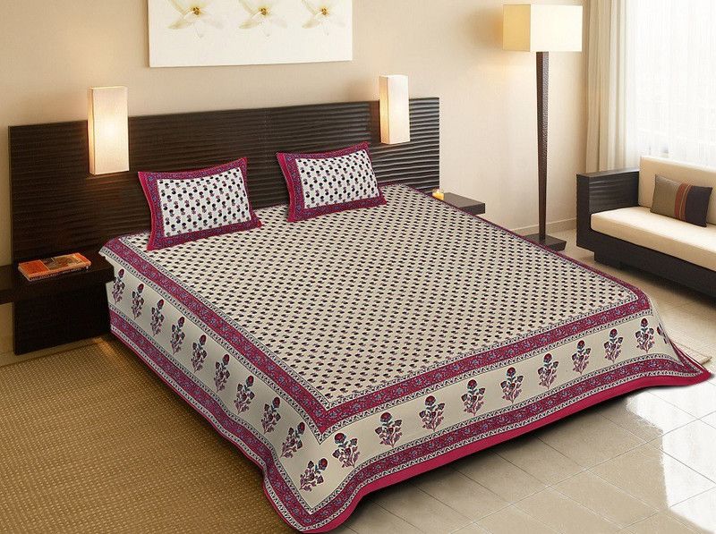 RIYA FABRICS 144 TC Cotton King Printed Flat Bedsheet  (Pack of 1, Maroon)