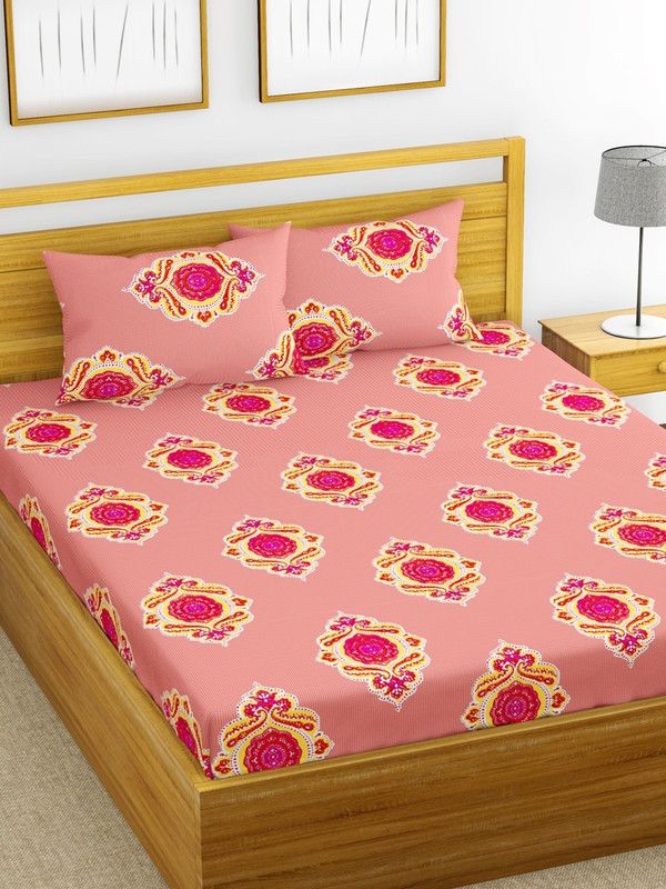 Flipkart Perfect Homes 200 TC Cotton Double Abstract Flat Bedsheet  (Pack of 1, Peach and Pink)