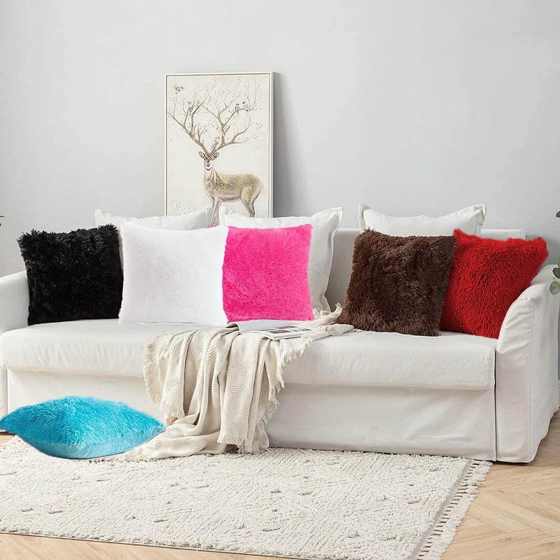Wondershala Square Microfibre Solid Cushion Pack of 6  (Black White Pink Brown Red Blue)