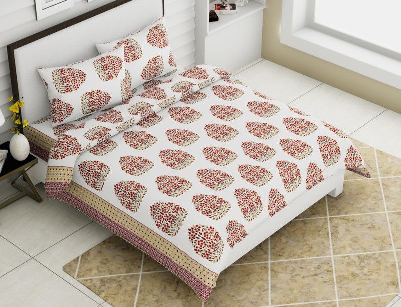 Chiraiyaa 120 TC Cotton Double, King Printed Flat Bedsheet  (Pack of 1, Red, White)