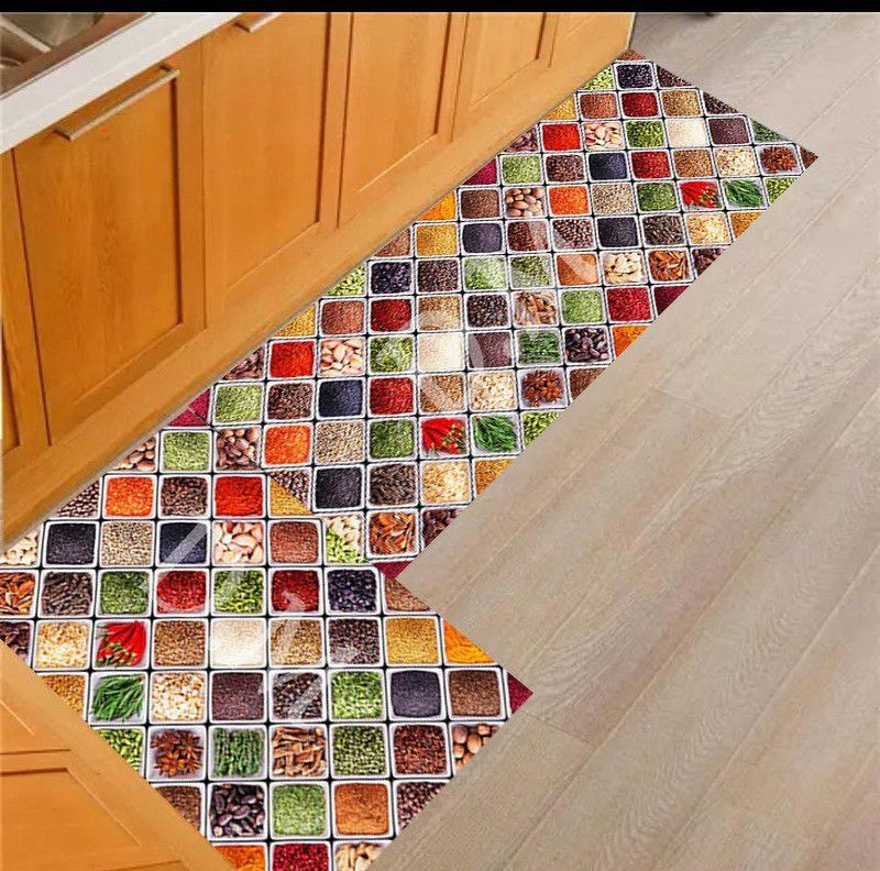 MAHI TEXTILES Polyester Floor Mat  (Multicolor14, Free, Pack of 2)