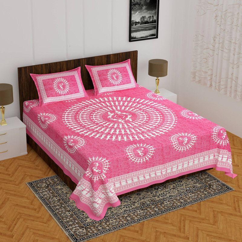 Shopoj Reversible Cotton Double Bed Cover  (Pink)
