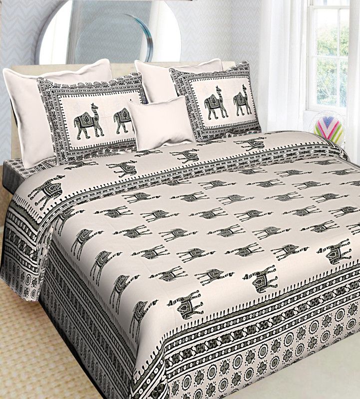 SkyKross 210 TC Cotton King Printed Flat Bedsheet  (Pack of 1, Black)