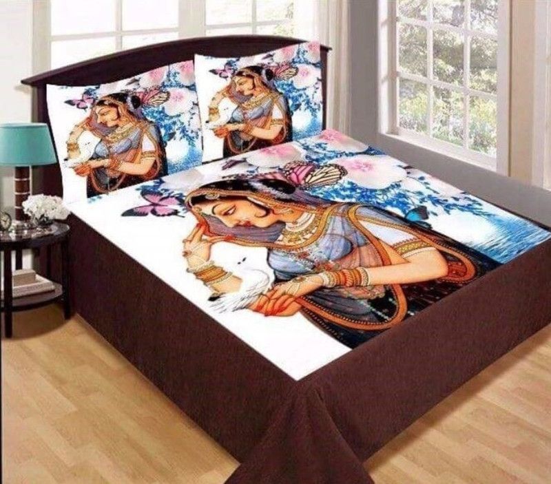 asha home products 220 TC Velvet Double Printed Flat Bedsheet  (Pack of 1, White)