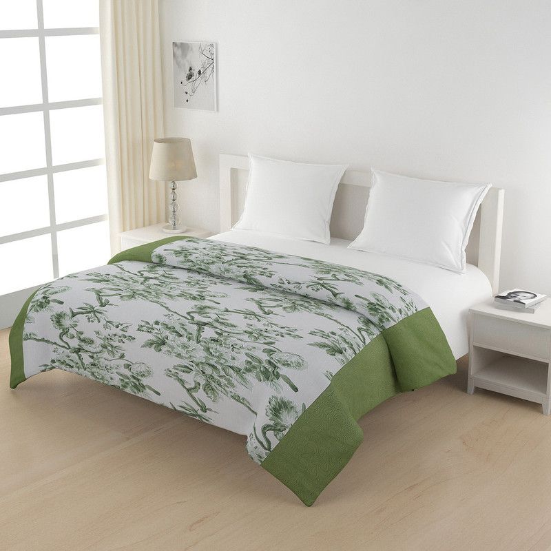 SWAYAM Floral Double Quilt for Heavy Winter  (Cotton, Green,White)