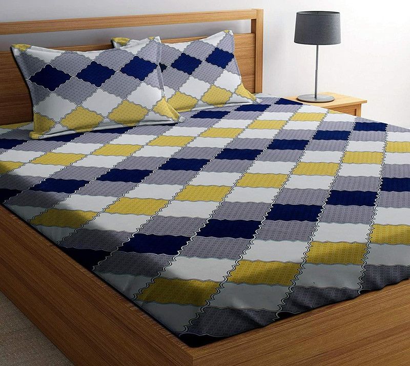144 TC Cotton Double Checkered Bedsheet  (Pack of 1, Grey)