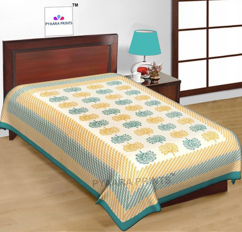 PYAARA PRINTS 144 TC Cotton Single Printed Flat Bedsheet  (Pack of 1, Aqua)
