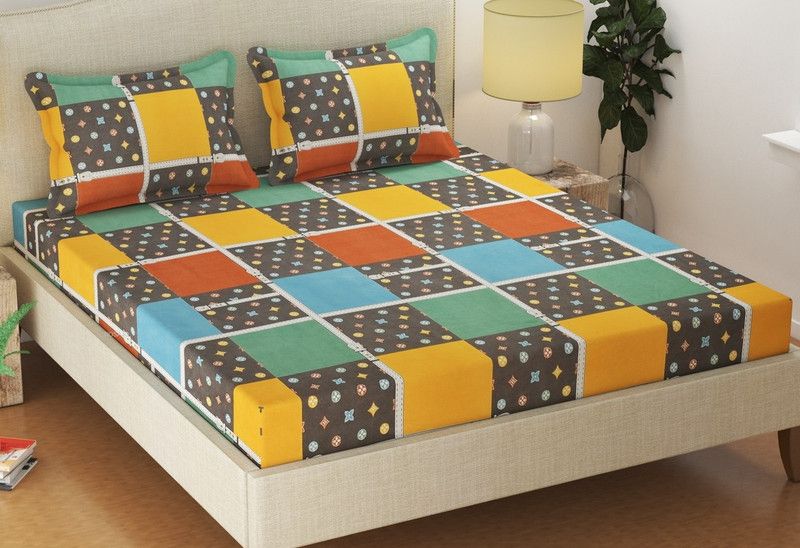 DREVO 240 TC Cotton King Geometric Flat Bedsheet  (Pack of 1, Multicolor)