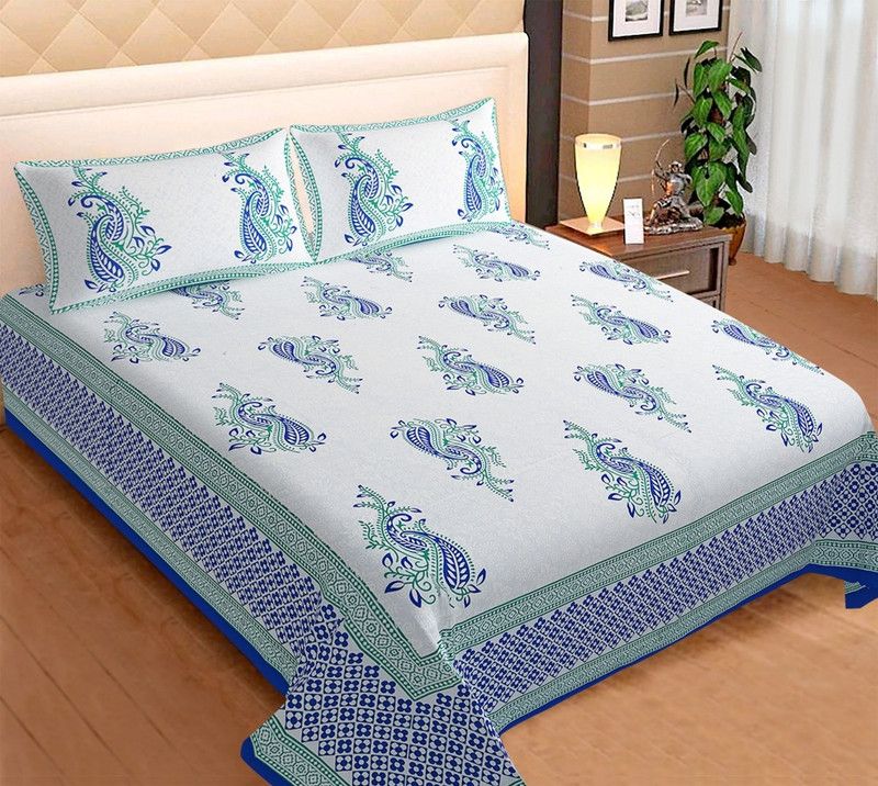 S R Enterprises 300 TC Cotton King Printed Flat Bedsheet  (Pack of 1, Multicolor)