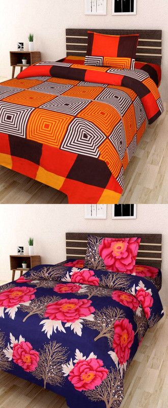 Bhagwati Handloom 185 TC Cotton Single Checkered Flat Bedsheet  (Pack of 2, Grey)