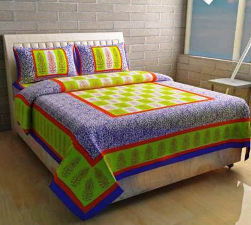 Kingly Home 140 TC Polyester Queen Printed Flat Bedsheet  (Pack of 1, Blue & Green Trees)