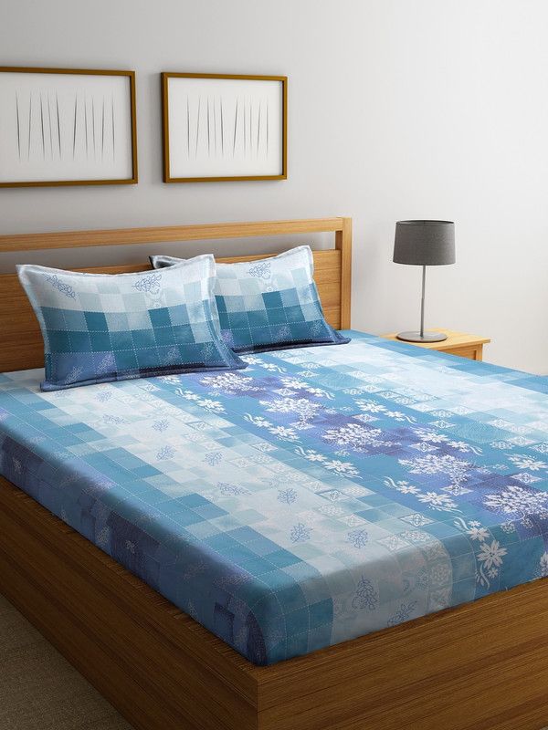 MAFATLALS 144 TC Cotton Double Abstract Flat Bedsheet  (Pack of 1, Blue)