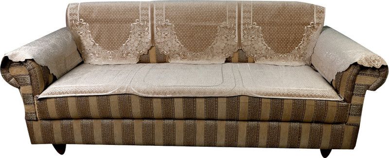TANLOOMS Velvet Geometric Sofa Cover  (Beige Pack of 4)