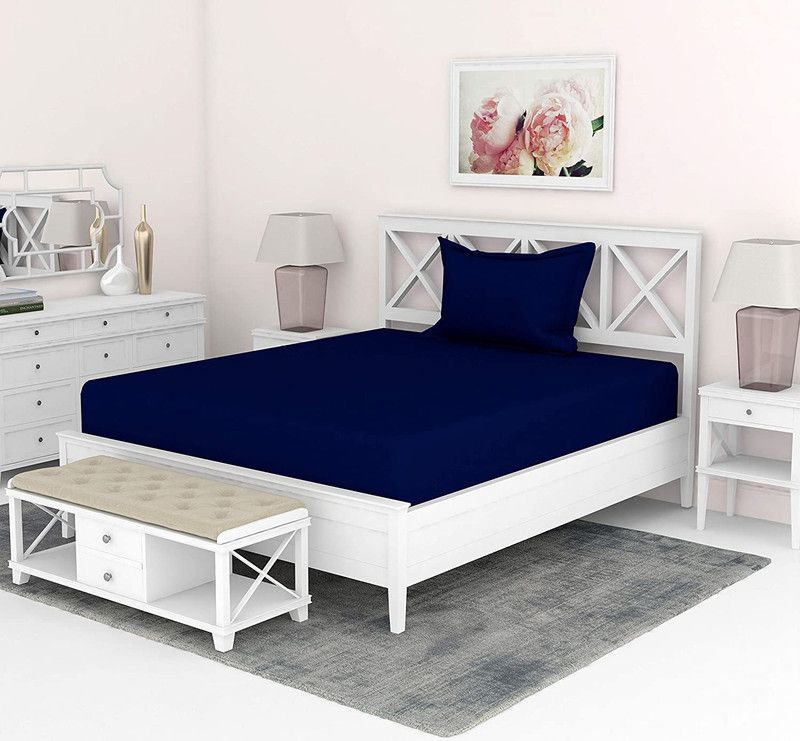 Divine Homes 170 TC Microfiber Single Solid Flat Bedsheet  (Pack of 1, Navy Blue)