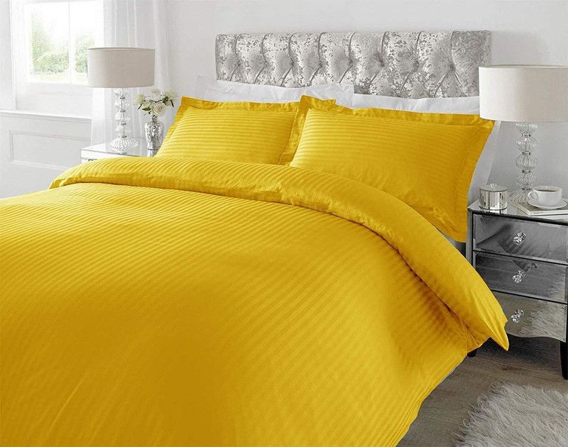 AMIGOS 210 TC Cotton Double Striped Flat Bedsheet  (Pack of 1, Mango)
