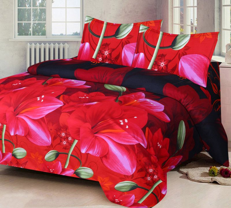 Home Candy 152 TC Microfiber Double 3D Printed Flat Bedsheet  (Pack of 1, Multicolor)