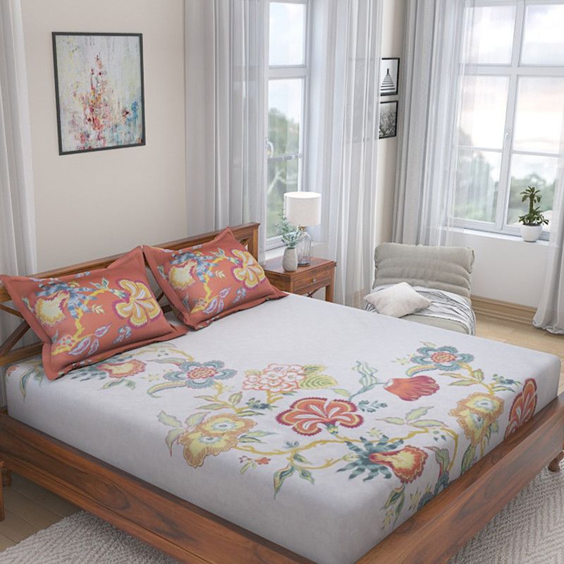 Flipkart Perfect Homes 210 TC Cotton King Floral Flat Bedsheet  (Pack of 1, Multicolor)