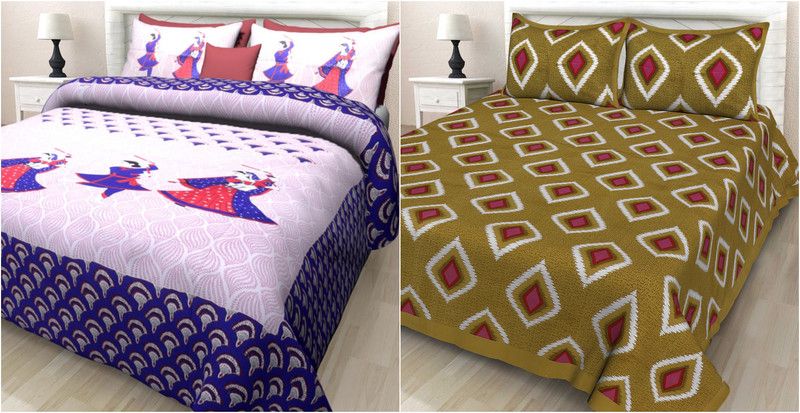 JAIPUR PRINTS 144 TC Cotton Double Cartoon Flat Bedsheet  (Pack of 2, Multicolor)