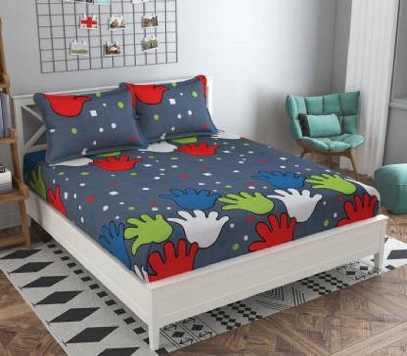 SINGHS VILLAS DECOR 254 TC Cotton King Printed Flat Bedsheet  (Pack of 1, Multicolor)
