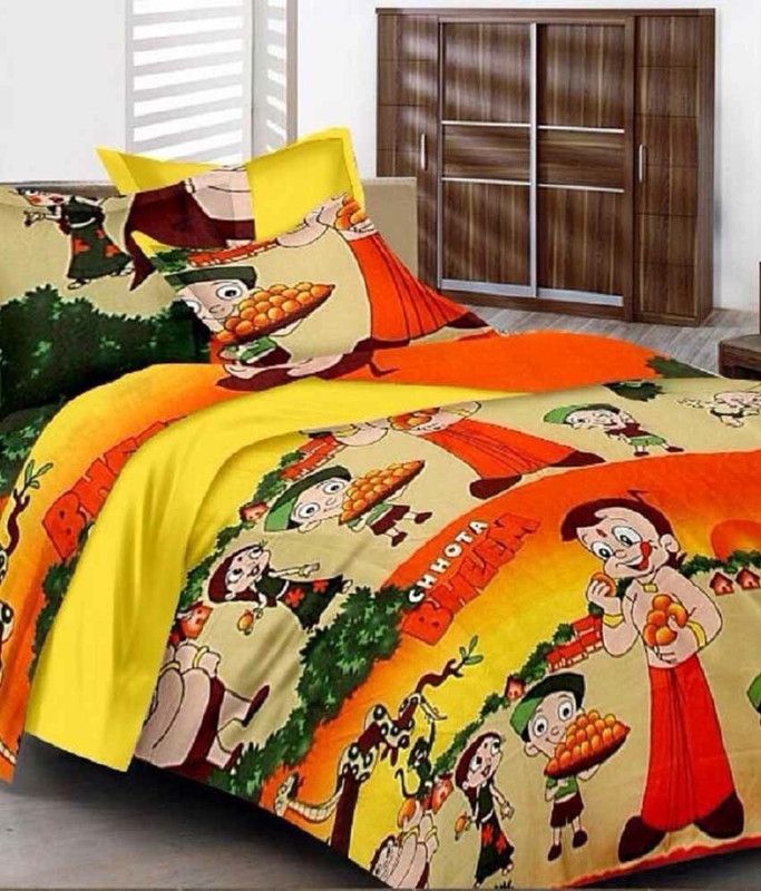 PRODUCTSCK 144 TC Cotton Double Cartoon Flat Bedsheet  (Pack of 1, Yellow)
