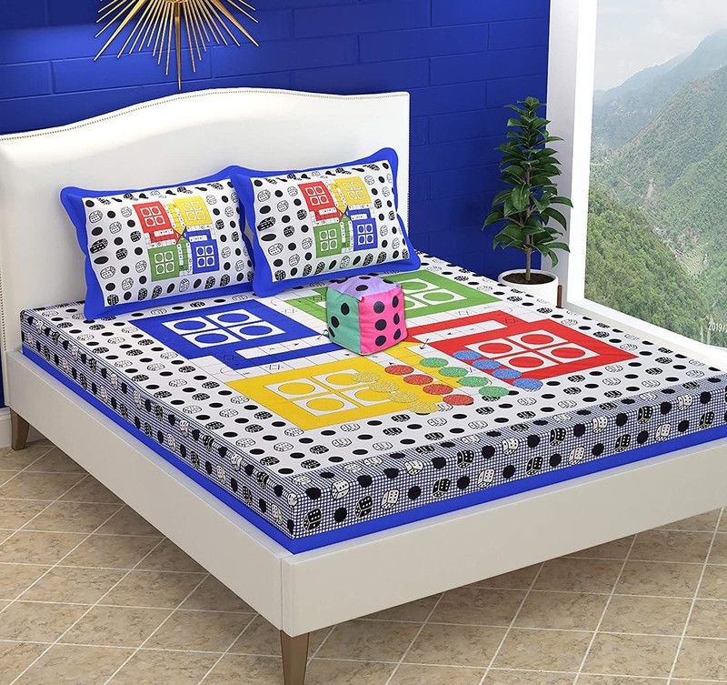 Rylie 154 TC Cotton Double Printed Flat Bedsheet  (Pack of 1, Multicolor)