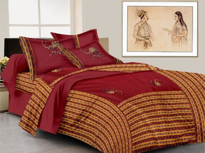 sapphirelanes 160 TC Cotton Double Printed Flat Bedsheet  (Pack of 1, Maroon)