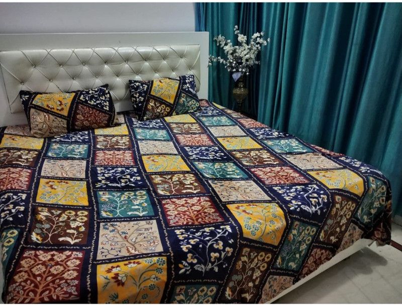Belgium Furnishings 190 TC Velvet Double Printed Flat Bedsheet  (Pack of 1, Beige)