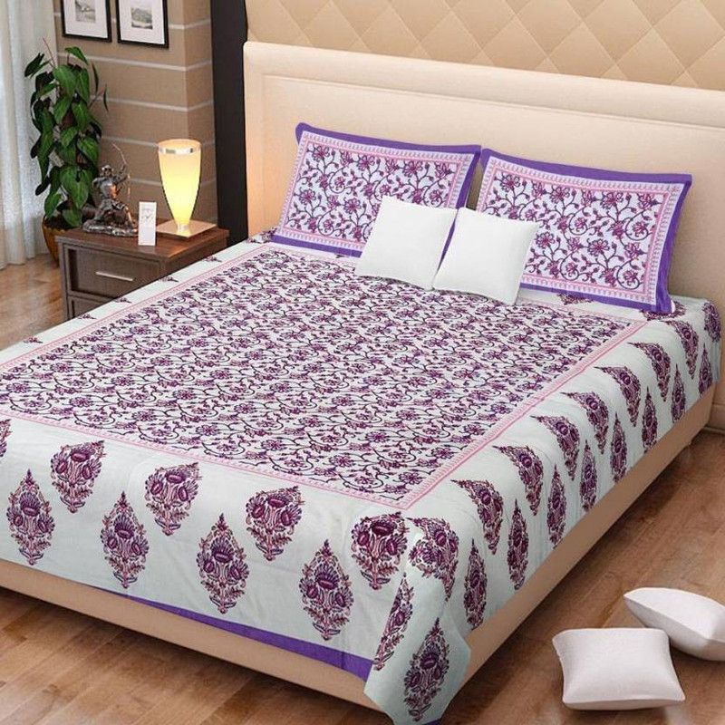 JAIPUR PRINTS 144 TC Cotton Double Floral Flat Bedsheet  (Pack of 1, Multicolor)