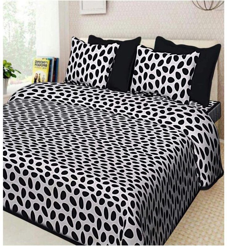 Frebule 159 TC Cotton Double Jaipuri Prints Flat Bedsheet  (Pack of 1, Black)