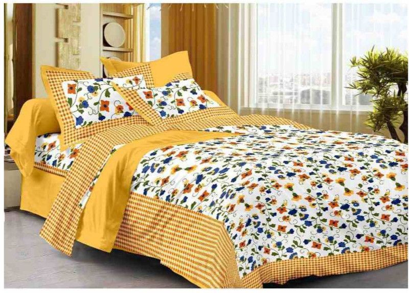 Rangun 120 TC Cotton King Abstract Flat Bedsheet  (Pack of 1, Yellow)
