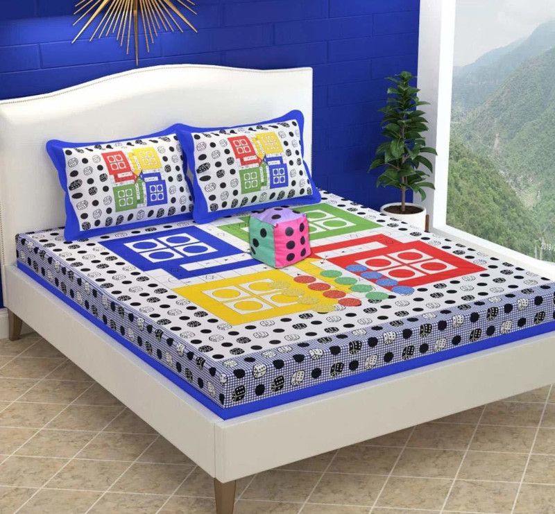 manju 336 TC Cotton Queen Cartoon Flat Bedsheet  (Pack of 3, Multicolor)