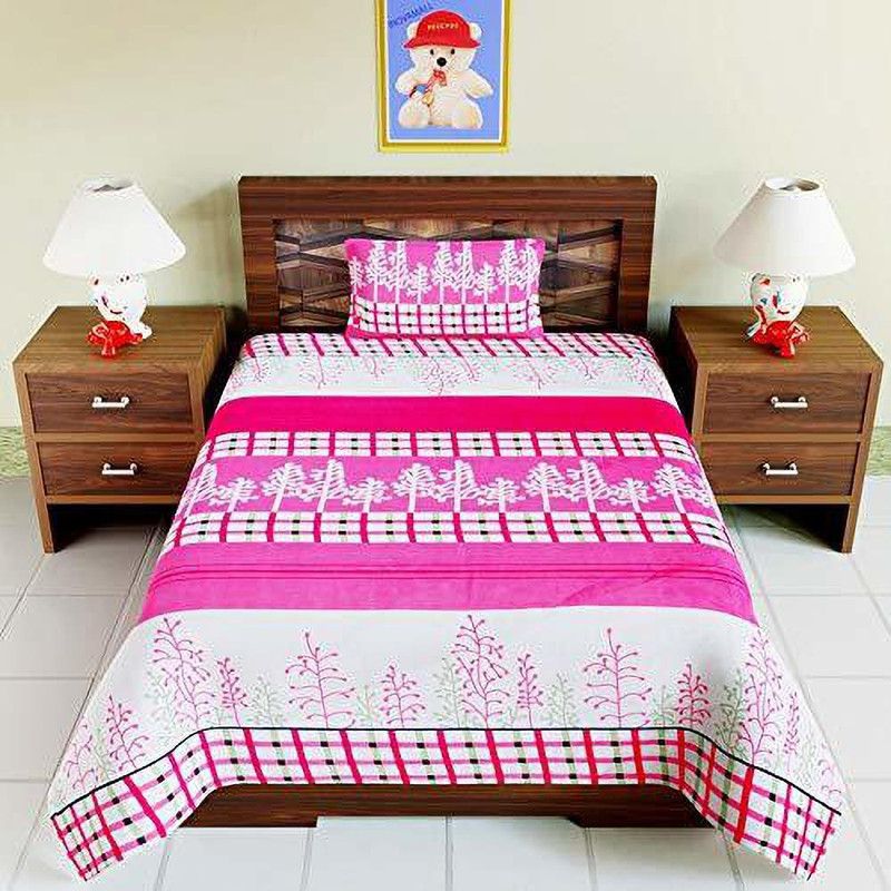 SHAKRIN 140 TC Polyester Single 3D Printed Flat Bedsheet  (Pack of 1, Pink)
