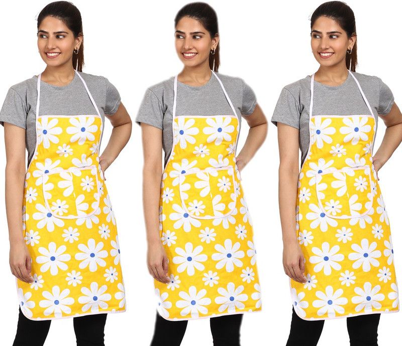 JMI Cotton Chef's Apron - Free Size  (Yellow, Pack of 3)