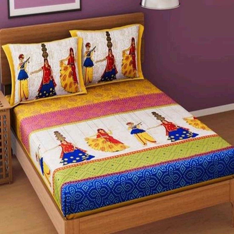 VIHANA LIFESTYL 240 TC Cotton Double Printed Flat Bedsheet  (Pack of 1, Red)