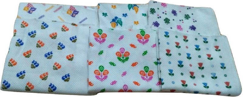 Cotton colors White Printed 50 Multicolor Cloth Napkins  (6 Sheets)