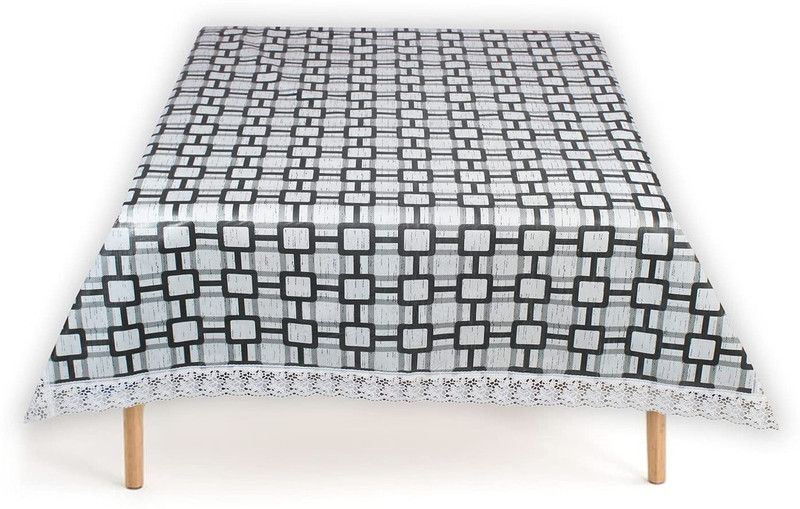 KingMatters Geometric 6 Seater Table Cover  (Beige, Black, PVC)