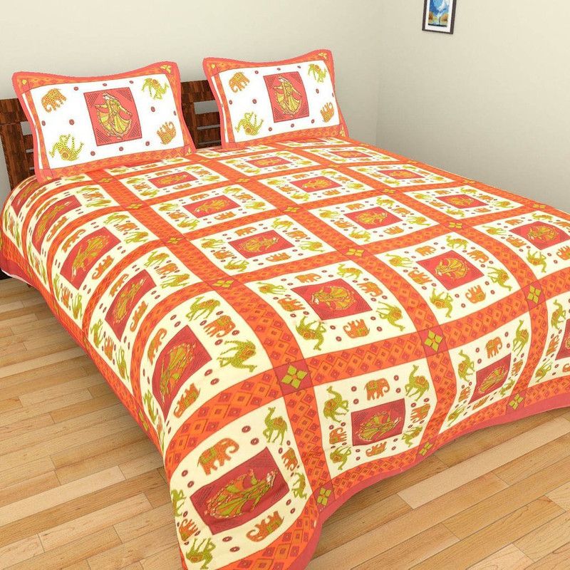 NAIWAL FASHION 337 TC Cotton Double 3D Printed Flat Bedsheet  (Pack of 1, Multicolor)