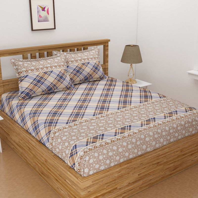 Dulce Vida 130 TC Polycotton Single Printed Flat Bedsheet  (Pack of 1, Brown)