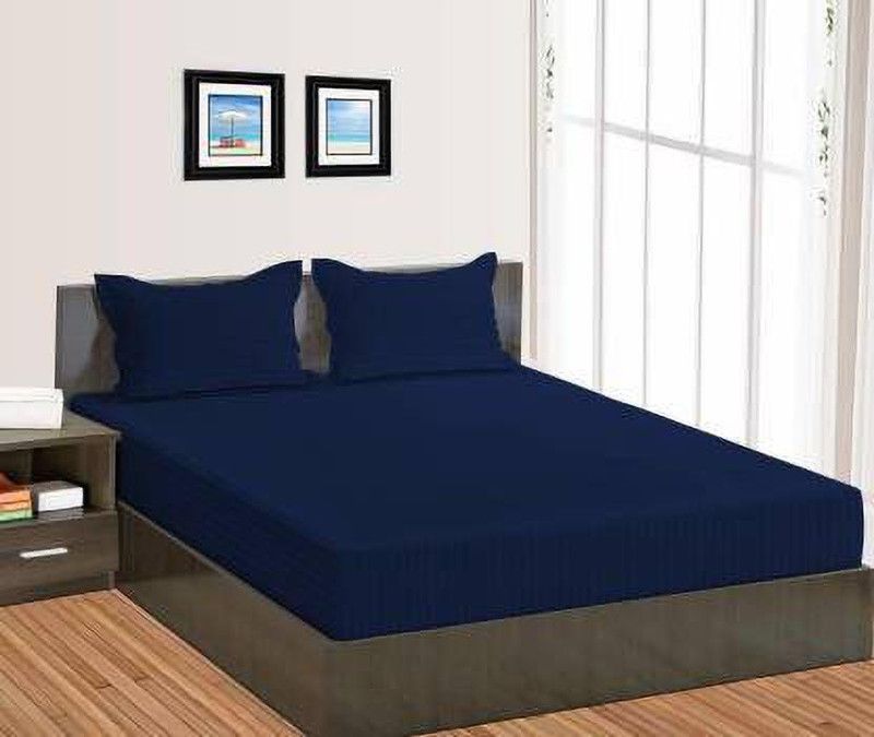 DORISTYLE 210 TC Cotton Single Striped Flat Bedsheet  (Pack of 1, Navy Blue)