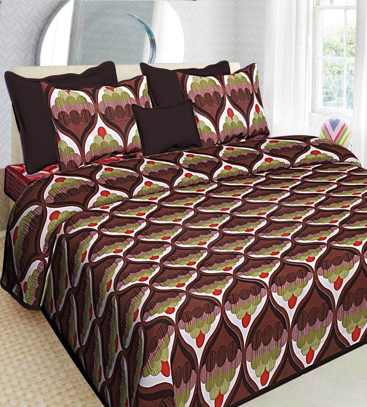 AJ Home 120 TC Cotton Double Printed Flat Bedsheet  (Pack of 1, Brown)