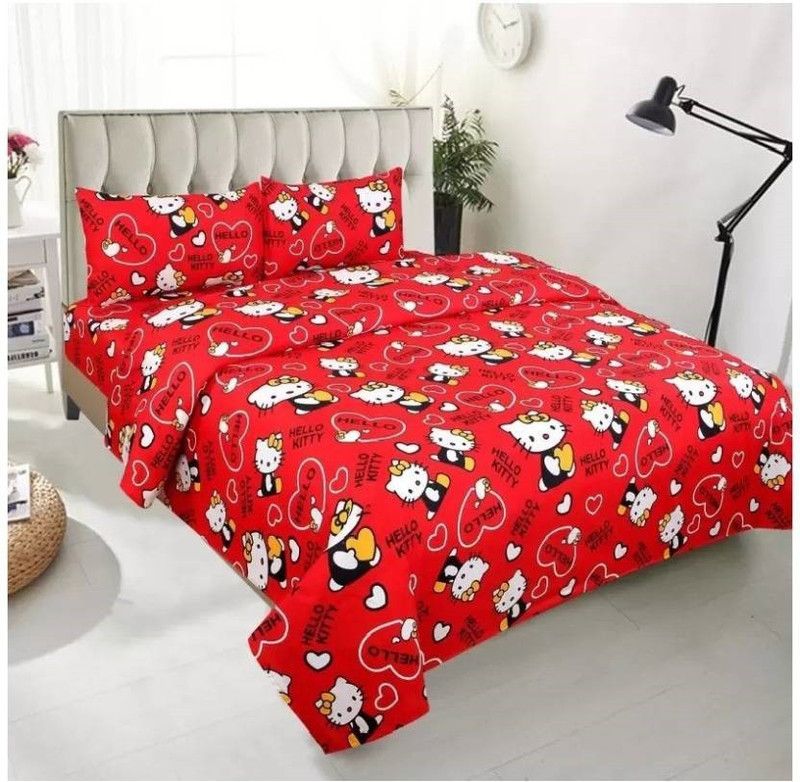 BALKO FAB 140 TC Polycotton Double Cartoon Flat Bedsheet  (Pack of 1, Red)