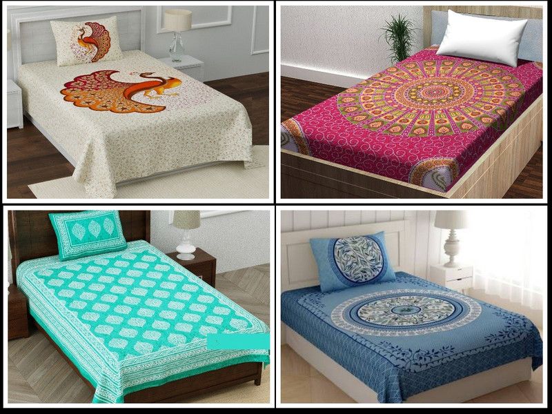 144 TC Cotton Single Bedsheet  (Pack of 4, Design104)