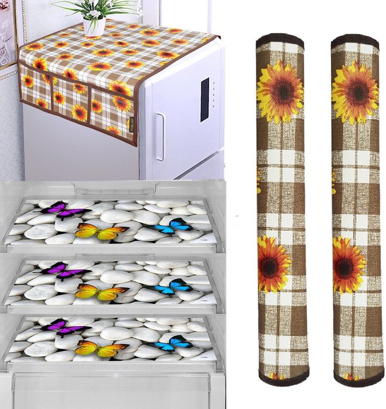 Wishland Fridge Mat  (Width: 43.18 cm, Yellow Combo Pack of 6 Pcs ( 1 Fridge Top + 2 Handle Cover + 3 Fridge Mat))