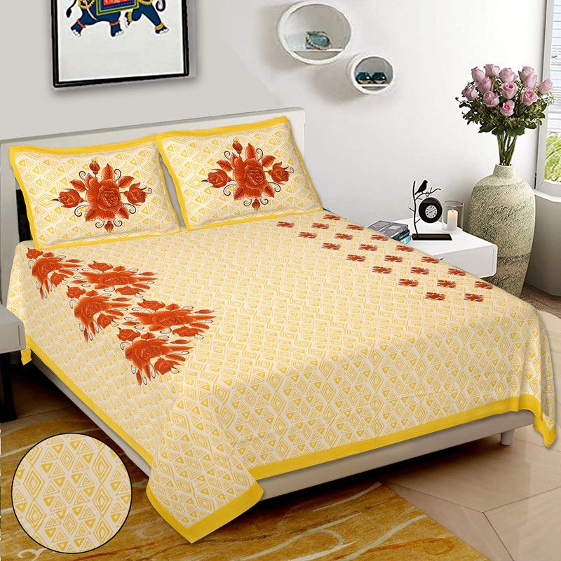 Cotton Double Bed Spread  (Yellow)