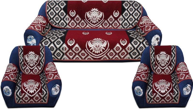 Flipkart SmartBuy Velvet Floral Sofa Cover  (Maroon Pack of 12)