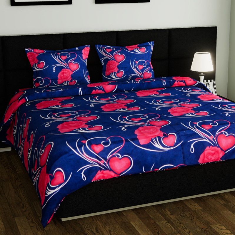 Home Sizzler 130 TC Microfiber Double Floral Flat Bedsheet  (Pack of 1, Blue)