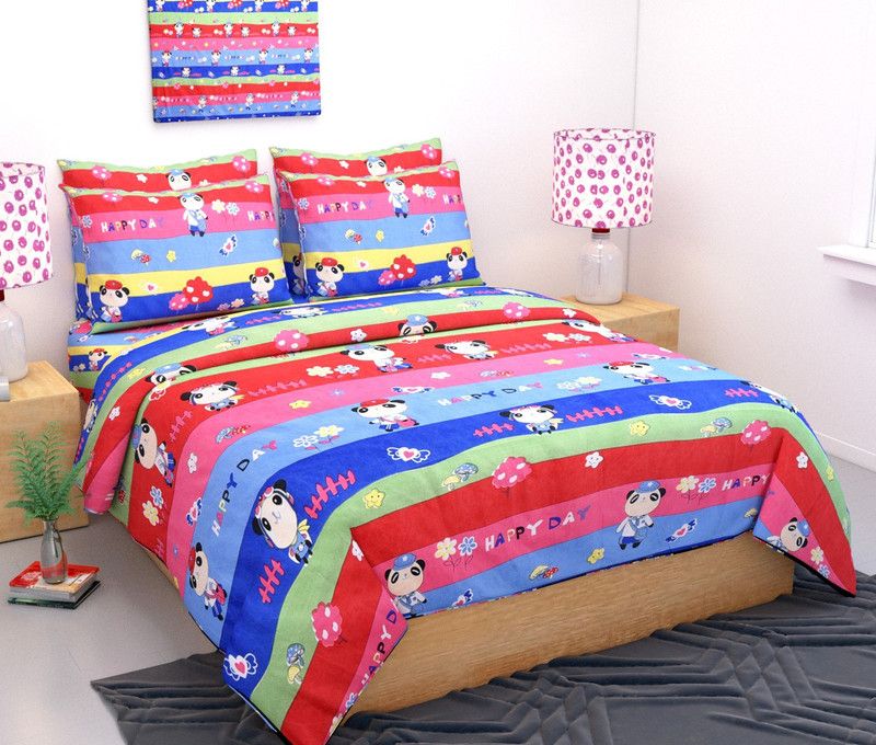 NC CREATIONS 200 TC Polycotton Double Printed Flat Bedsheet  (Pack of 3, Multicolor)